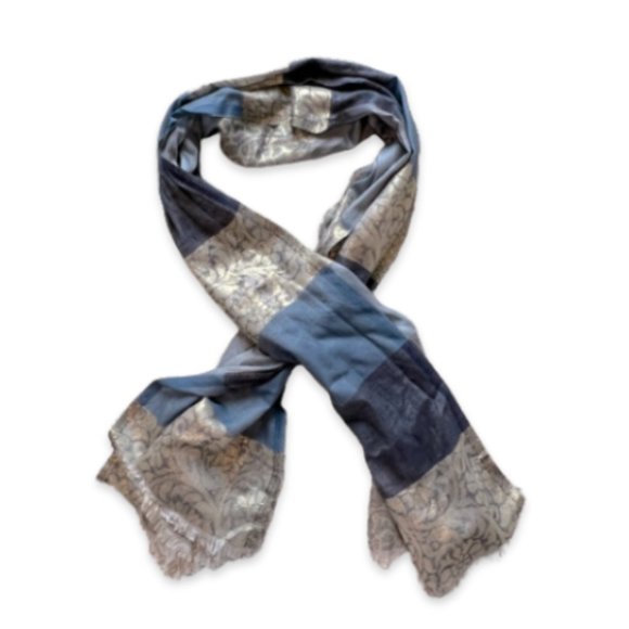 Ann Taylor Metallic Navy Floral Scarf Wrap Shawl ONE SIZE NWOT - Picture 9 of 14